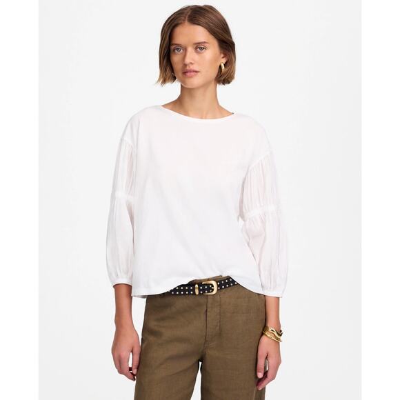 Madewell Puff-Sleeve Drop-Shoulder Knit Top Sz 2XS White 3/4 Sleeve Relaxed Fit - Picture 1 of 8